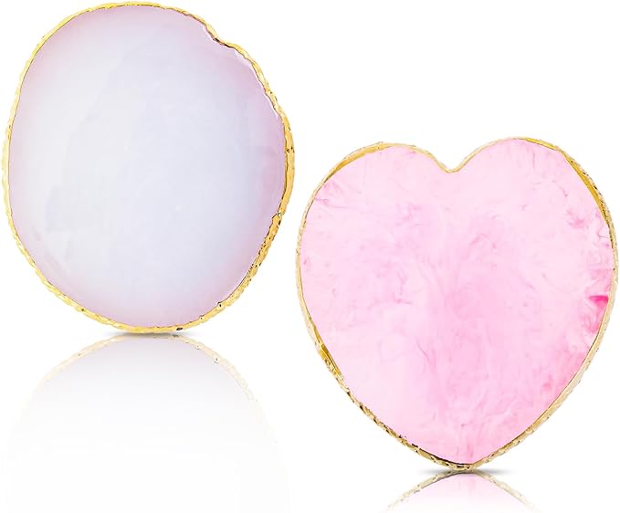 2pcs Heart-Shaped Resin Nail Art Palette, Gold Edge Round Makeup Mixing Palette, Nail Polish Plate, Nail Art Display Board Makeup Plate Cosmetic Mixing Tools-FemmiqueWomen