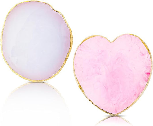 2pcs Heart-Shaped Resin Nail Art Palette, Gold Edge Round Makeup Mixing Palette, Nail Polish Plate, Nail Art Display Board Makeup Plate Cosmetic Mixing Tools-FemmiqueWomen