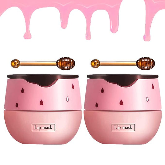 2 Pack Strawberry Lip Sleeping Mask,Plumping Lip Hydrating Bee Lip Balm Honey Pot Propolis Moisturizing Lip Balm With Stick，Lip Exfoliating Bee lip Balm Sleeping Lip Mask-FemmiqueWomen