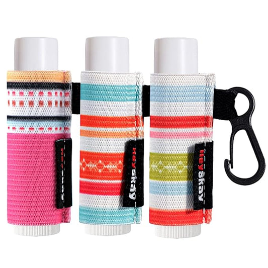 3PCS Lip Balm Holder Keychain Lipstick Sleeves Bulk Chapstick Holder Keychain Lip Gloss Holder Chapstick Elastic Sleeves(Strip pattern)-FemmiqueWomen