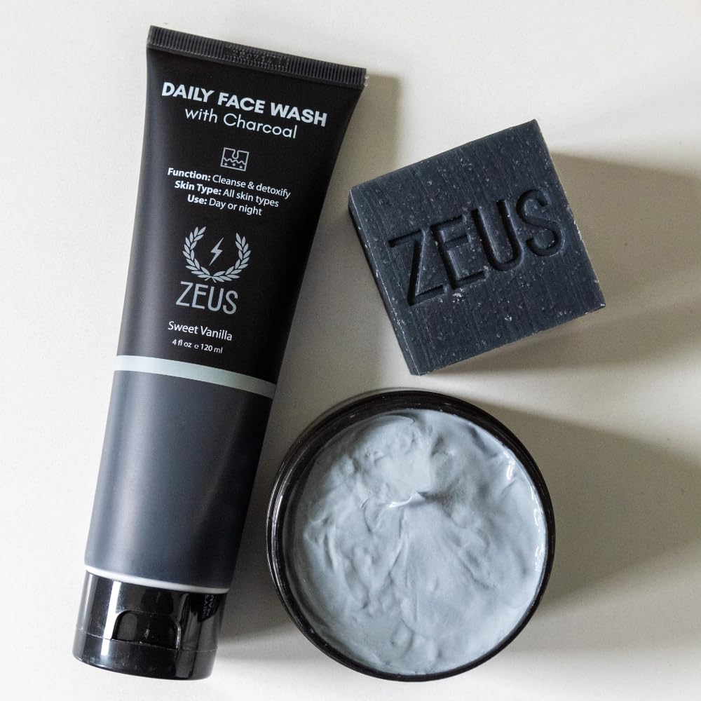 ZEUS Charcoal Face Wash for Men | Daily Facial Cleanser for Oily Skin, Blackhead Removal, & Deep Pore Cleansing | Detoxifying & Exfoliating | Made in USA-FemmiqueWomen