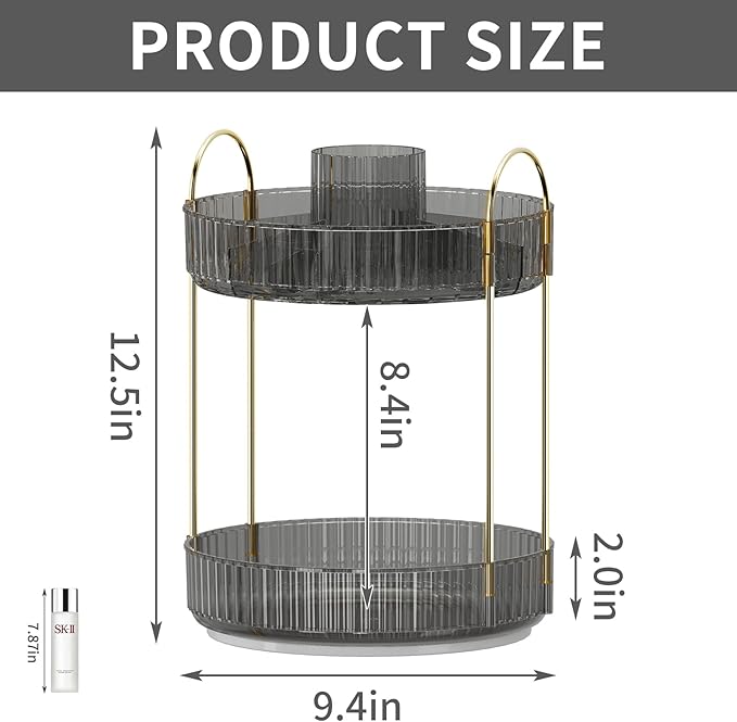 360° Rotating Makeup Organizer, Large-Capacity Skincare Make Up Storage 2 Tier Perfume Organizers Cosmetic Dresser Organizer with Makeup Brush Holder, Fits Bedroom, Bathroom, Vanity Shelf Countertop-FemmiqueWomen