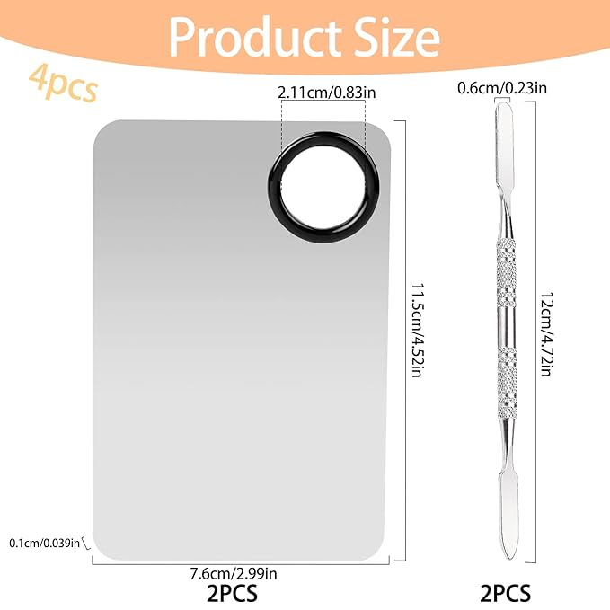 2 Sets Foundation Palette Makeup Mixing Palette Stainless Steel Cosmetic Mixing Palette with Spatula Makeup Artist Tool for Mixing Foundation Eye Shadow Eyelash Nail Art (4.52 x 2.99 inch)-FemmiqueWomen