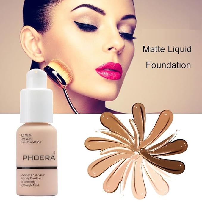 2 Pack PHOERA Foundation,Matte Oil Control Concealer Foundation Cream,PHOERA Long Lasting Waterproof Matte Liquid Foundation for Women Girls (104 Buff Beige+105 Sand)-FemmiqueWomen