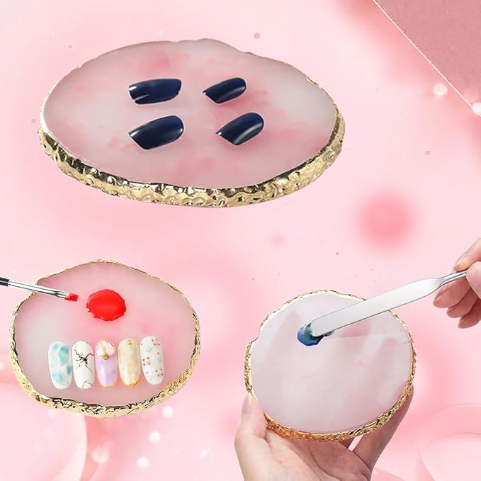 2 Pack Nail Art Palette Makeup Foundation Mixing Palette Holder Golden Edge Professional Cosmetic Nail Art Tools for Women and Girls Nail Polish Liquid Lipstick Concealer-FemmiqueWomen