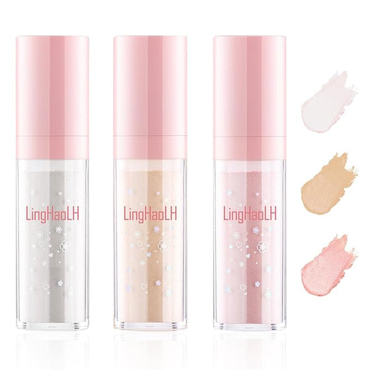 3 Colors Glitter Powder Highlighter Makeup,Polvo De Hadas,Pearlescent Patting Powder,Three-Dimensional Fairy Dust Highlight Patting Powder for Body and Face-FemmiqueWomen