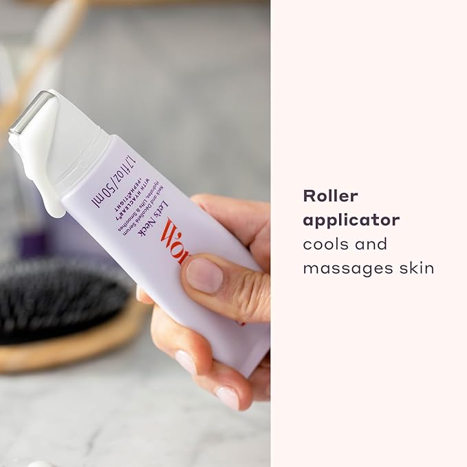 Womaness Let's Neck Firming Serum - Hydrates, Lifts, and Smoothes with Cooling & Massaging Roller Applicator - Cream for Women to Smooth Wrinkles & Tightening Sagging Skin - 50ml Roller-FemmiqueWomen