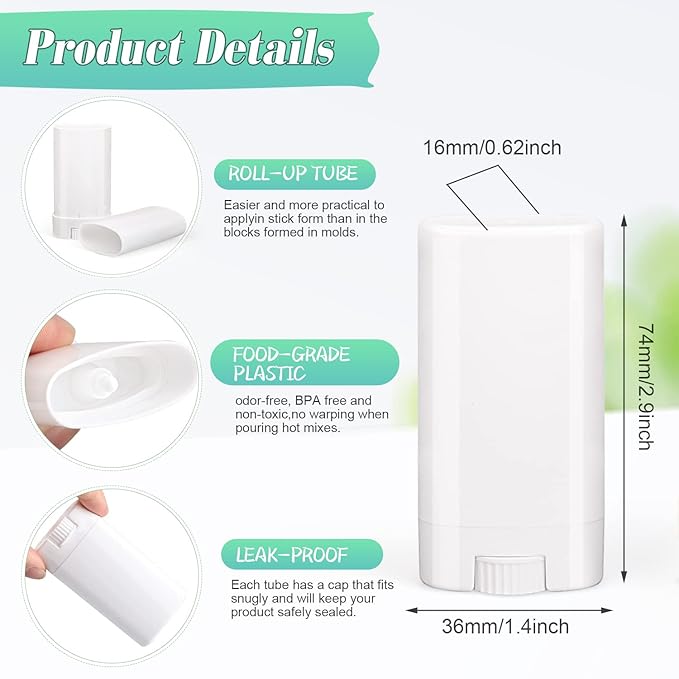 15ml Travel Deodorant Containers,Top-Fill,Empty Plastic Oval Lip Balm Tubes for Chapstick,Lip Balm,Lotion Bar Sticks,Salve,Homemade Solid Lotion,Sample Size Deodorant-30 Pack,White-FemmiqueWomen