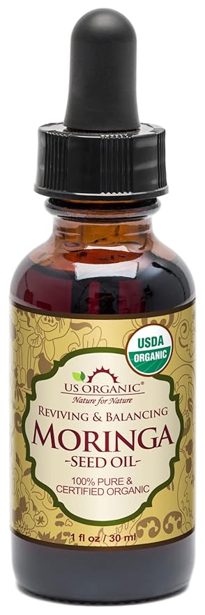 US Organic Moringa Oil, USDA Certified 100% Pure, Cold Pressed & Unrefined Non GMO, Vegan Oil, Natural Moisturizer for Skin, Face, Body, Hair, Good for Hair Growth, Fine Lines, Wrinkles (1 oz (30 ml))-FemmiqueWomen