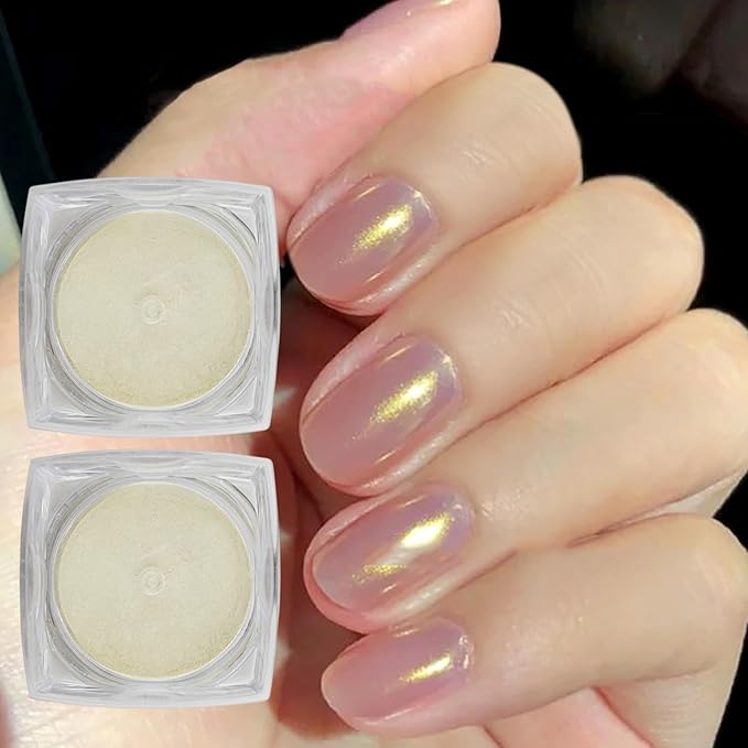 2 Pcs Aurora Chrome Powder for Nails White Iridescent Nail Powder,Mermaid Chrome Nail Pearl Powder Chameleon Chrome Nail Powder Manicure Pigment(2 Pcs Aurora)-FemmiqueWomen