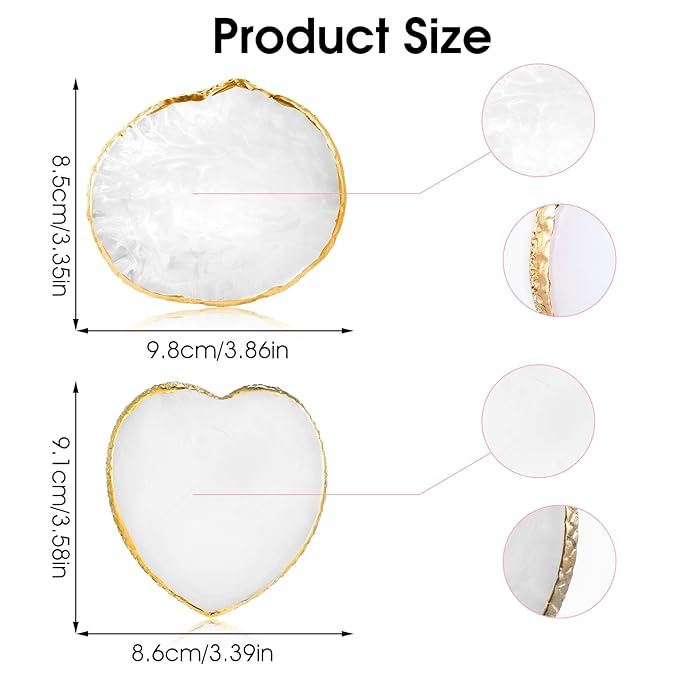 2pcs Resin Nail Art Palette Nail Painting Mixed Color Palette Gold Edge Round Makeup Holder Heart Shape Nail Polish Plate Cosmetic Mixing Tools Nail Gel Display Board-FemmiqueWomen
