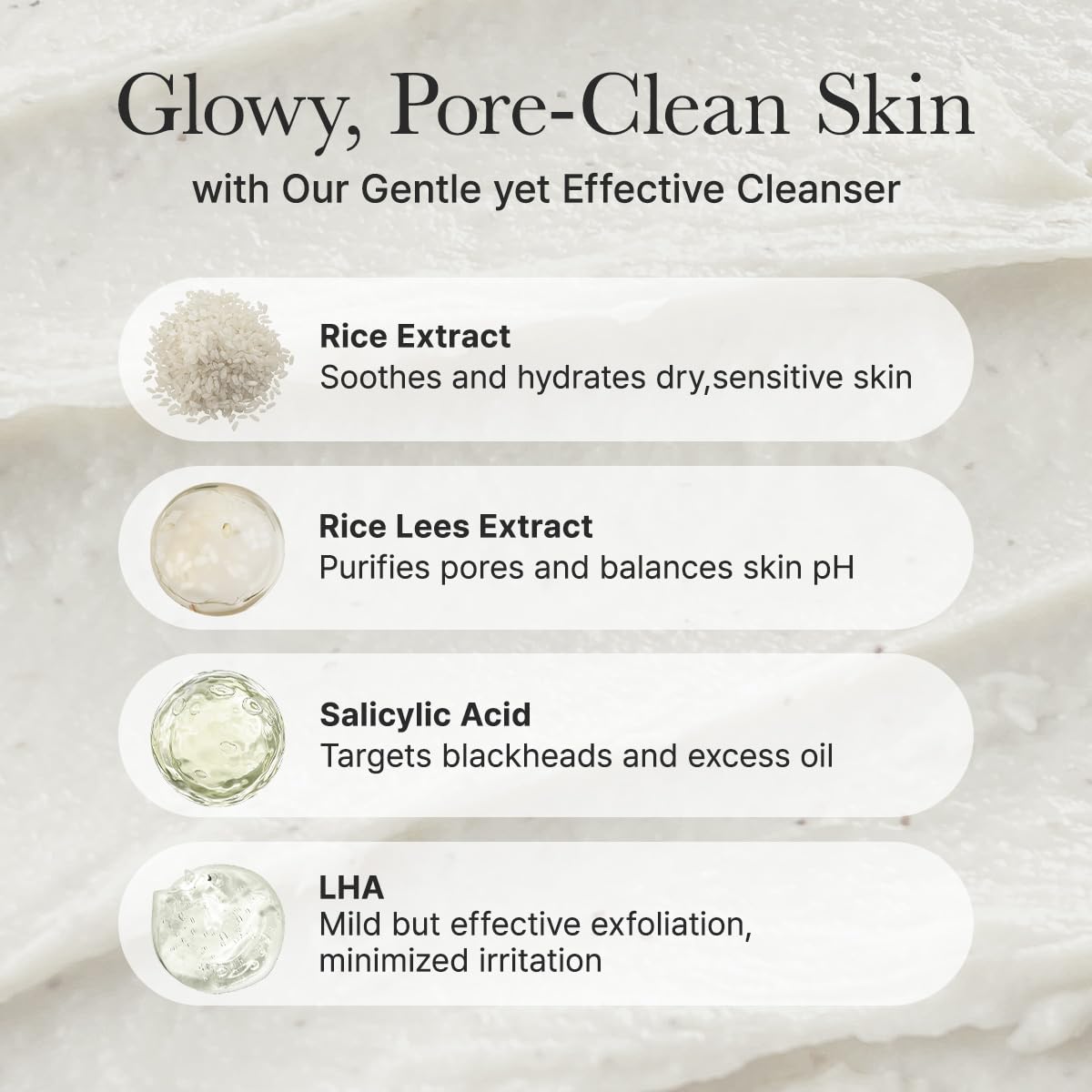 Rice + LHA Pore Control Rice Cake Cleanser with Salicylic Acid - Deep Cleansing, Gentel Exfoliation, All skin types, 5.29 oz-FemmiqueWomen