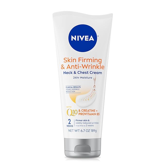 NIVEA Skin Firming & Anti Wrinkle Neck & Chest Cream with Coenzyme Q10, Creatine and Provitamin B5, Skin Firming Cream Reduces the Look of Fine Lines and Wrinkles, 6.7 Oz Tube-FemmiqueWomen