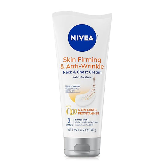 NIVEA Skin Firming & Anti Wrinkle Neck & Chest Cream with Coenzyme Q10, Creatine and Provitamin B5, Skin Firming Cream Reduces the Look of Fine Lines and Wrinkles, 6.7 Oz Tube-FemmiqueWomen