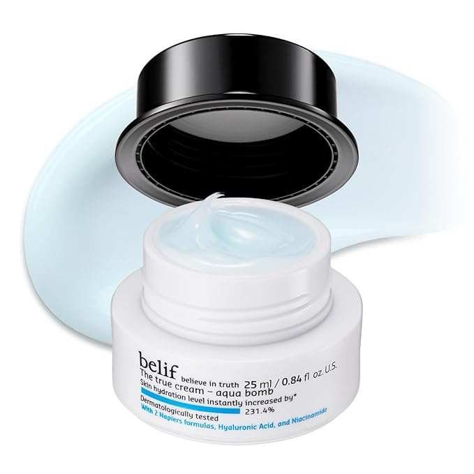 belif Aqua Bomb – Daily Niacinamide Hydrating Moisturizer, Lightweight Plumping Facial Cream with Hyaluronic Acid & Squalane, Cooling Effect, Anti-Aging Korean Skincare, 0.84 fl oz (25ml)-FemmiqueWomen