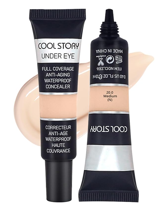 2 PCS Under Eye Concealer Full Coverage, Waterproof Color Correcting Concealer All Day Coverage Dark Circles, Puffiness, Redness, Lightweight Cream Foundation Brightener, Natural Matte Finish, Medium-FemmiqueWomen