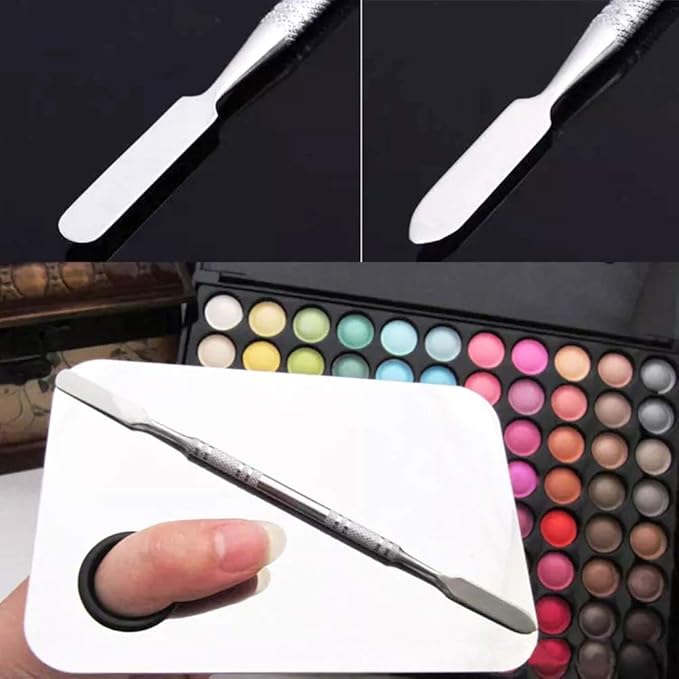 2 Pack Professional Makeup Palette, 2 Types Pro Lady Stainless Steel Cosmetic Artist Spatula with Spatula Tool for Mixing Foundation by ACKLLR, Silver-FemmiqueWomen