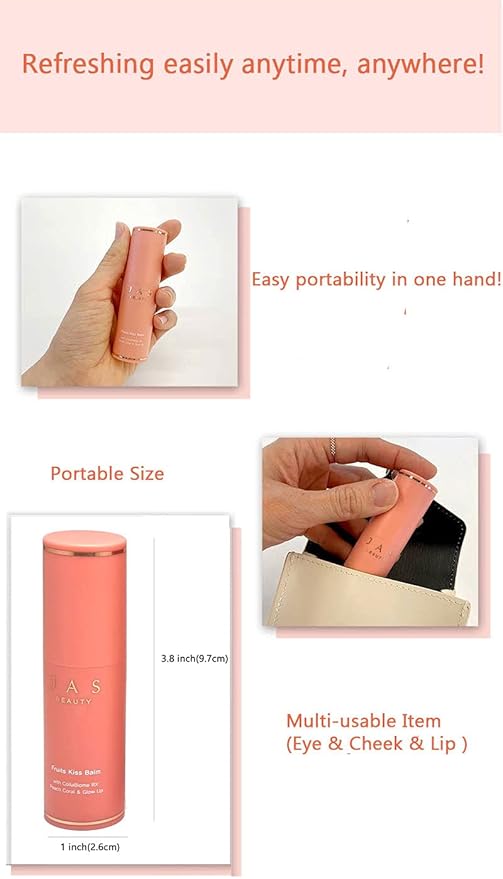 JAS 3-in-1 Eye, Cheek, Lip Glow Up Fruits Kiss Stick Multi Balm 10g, Hypoallergenic, Peach Coral, Oil Free, Portable Size, Multi usable,Sebum Care-FemmiqueWomen
