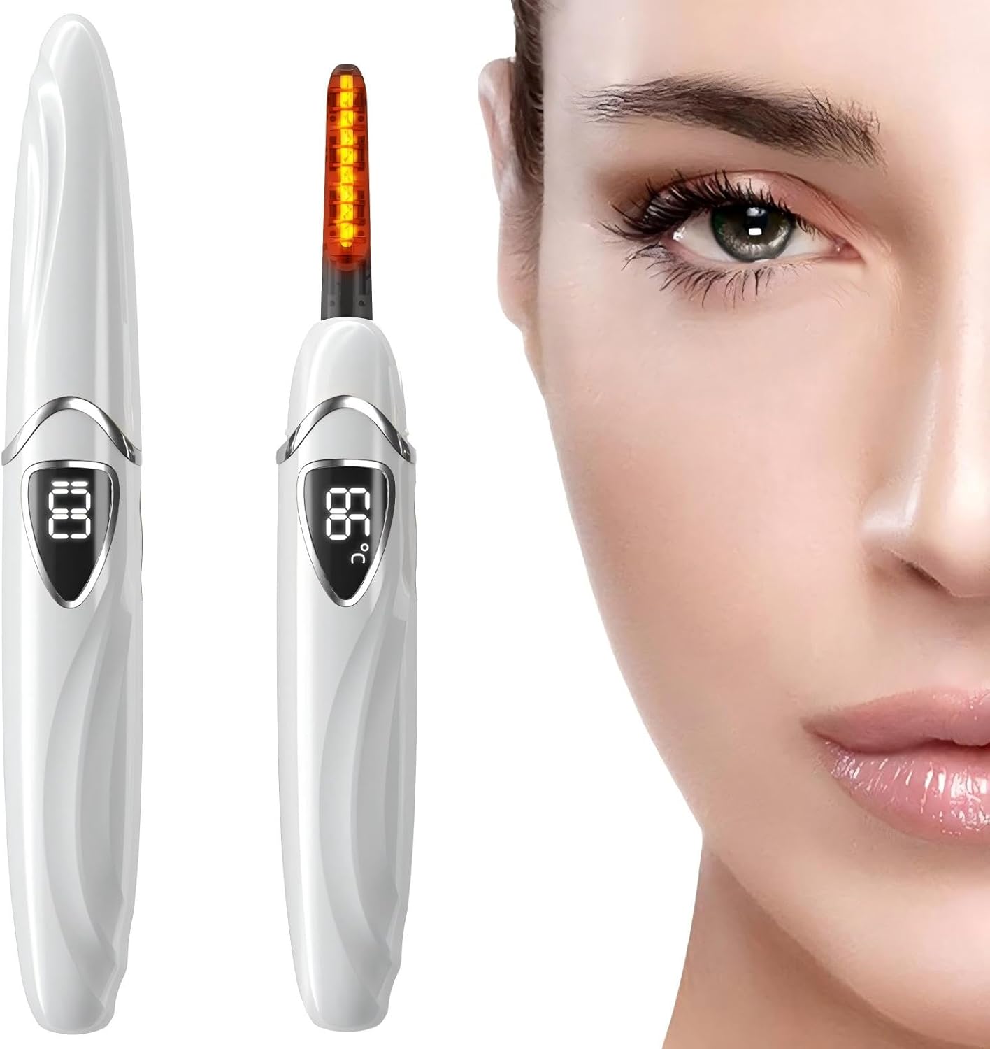 ZAPAL Heated Eyeash Curler, S600 Rechargeable Heated lash Curler, Intelligent Power Off Electric Eyelash Curler Heated Quickly 24 Hs Lasting Natural Makeup for Woman (Snow White/Silver, S600-148MM)-FemmiqueWomen