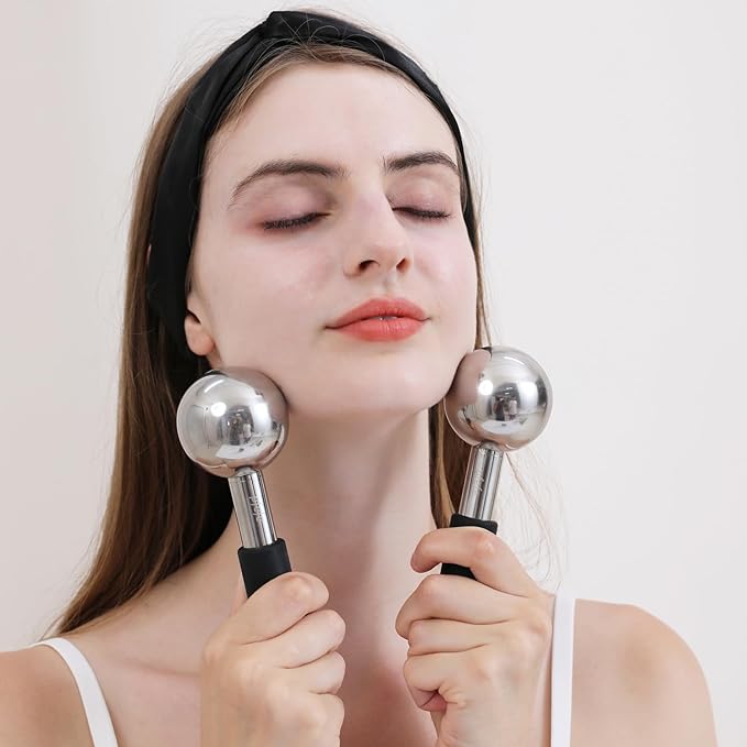 360 Rotating Ice Globes for Face & Eyes, Unbreakable Stainless Steel Cryo Sticks for Beauty Routines, Facials Cold Roller Colling Globes for Puffiness, Wrinkles, Dark Circles, Headaches-FemmiqueWomen