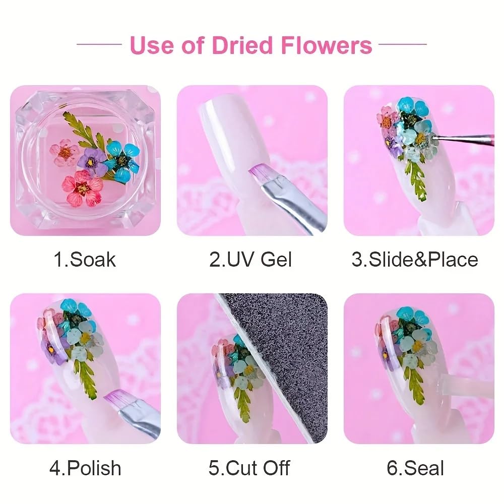 1Box Dried Flowers Nail Art Stickers 12 Colors Dry Flowers Mini Real Natural Flowers Nail Decals 3D Gypsophila Floral Nail Sticker for Women Manicure Decoration Makeup DIY Accessories-FemmiqueWomen