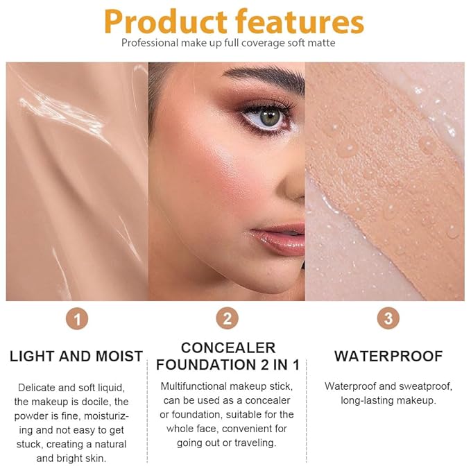 2 Pack Liquid Foundation Cream with Foundation Brush for Face Makeup,Durable Full Coverage Matte Concealer Make Up,Oil Control & Waterproof Base Primer -1 Fl.Oz (#04)-FemmiqueWomen