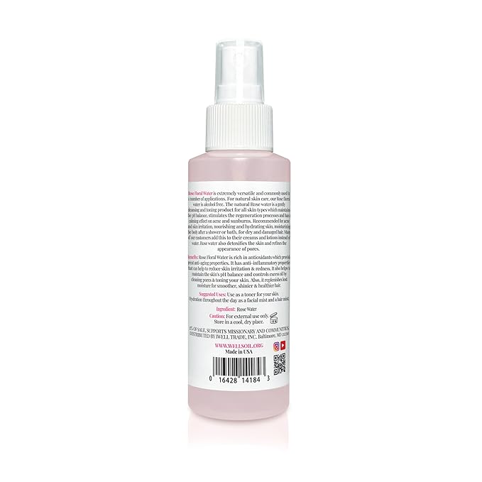 Well's Oil Rosewater Mist Spray (4 Fl oz) – Hydrates, Soothes & Refreshes | 100% Natural | No Chemical | For All Skin and Hair Types-FemmiqueWomen
