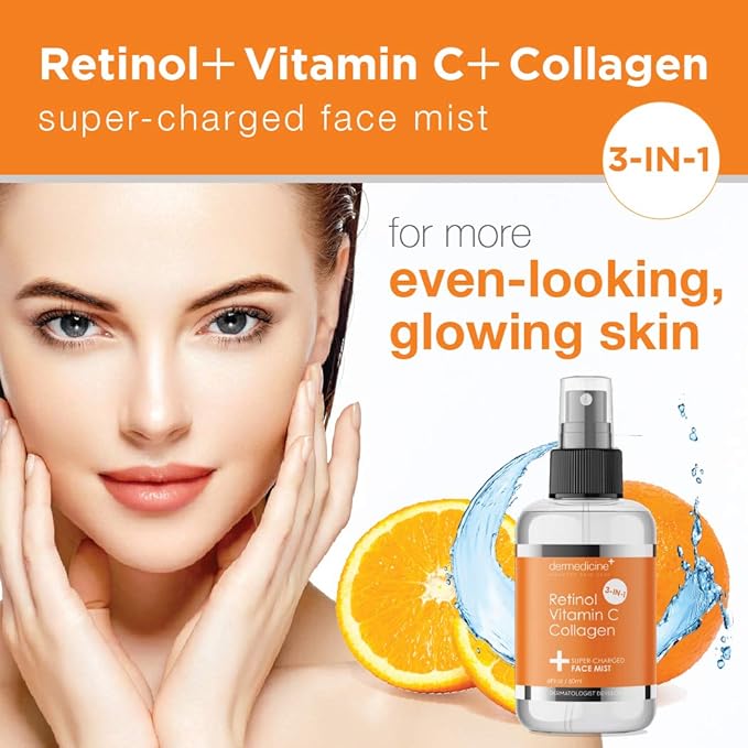 3 in 1 Super-Charged Anti-Aging Face Mist w/Retinol, Vitamin C + Collagen | Hydrates, Refreshes & Brightens for a More Glowing Complexion | 4 fl oz, 120 ml-FemmiqueWomen