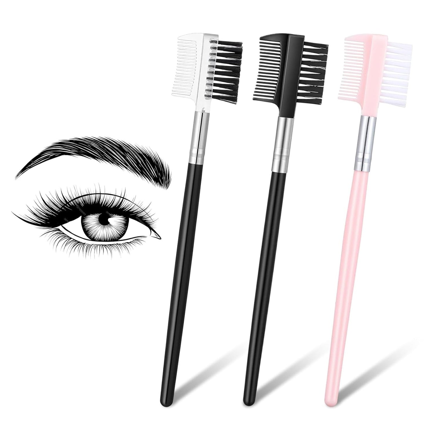 3pcs Eye Lash Brushes Separator, Eyebrow Comb for Women, Dual-Head Eyebrow Brush and Comb for Eliminating Mascara Clumps, Grooming Shaping Brow, Separating Lashes, Eyelashes Extension-FemmiqueWomen