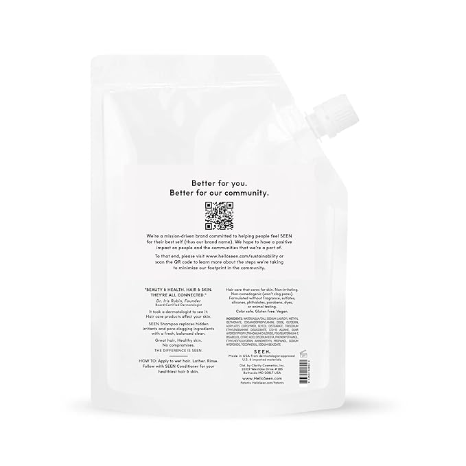 SEEN Shampoo Eco-Refill, Fragrance Free - Non-Comedogenic & Sulfate-Free Hair Shampoo- Dermatologist-Developed - Safe for Sensitive, Eczema & Acne Prone Skin-FemmiqueWomen