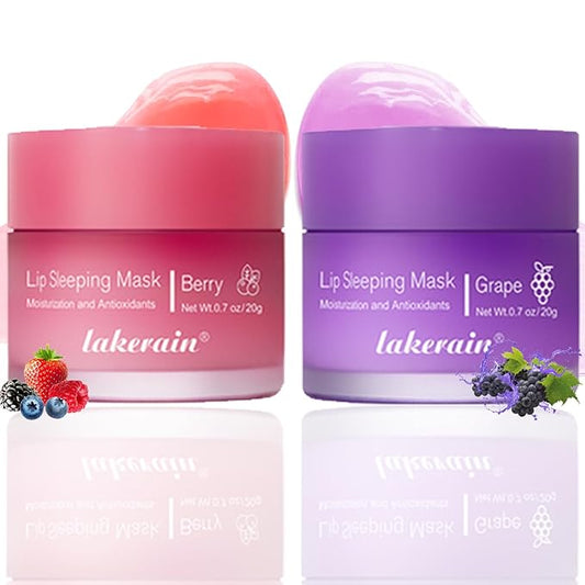 2PCS Lip Sleeping Mask, Lip Mask Overnight, Moisture & Lip Plumper Lip Wrinkles, Repair Lip Balm Prevention Dry and Cracked Lip Scrubs Exfoliato Smoothing Dry Lip Mask (Berry + Grape)-FemmiqueWomen