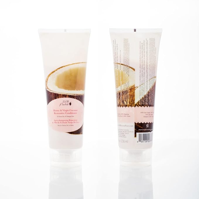 100% PURE Honey & Virgin Coconut Restorative Conditioner Moisturizer & Repair Replenishing Nutrient Boost for Dry Damaged Hair, Promotes Healthy Growth for Women & Men - Sulfate Free - 8 Fl Oz-FemmiqueWomen