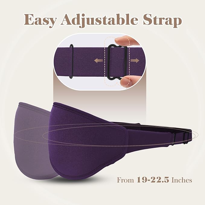 3D Cooling Eye Mask Sleep Mask for Men & Women, 100% Pressure-Free & Light Block-Out Eye Mask for Sleep with Easy Adjustable Strap, Night Eye Cover for Travel, Purple-FemmiqueWomen