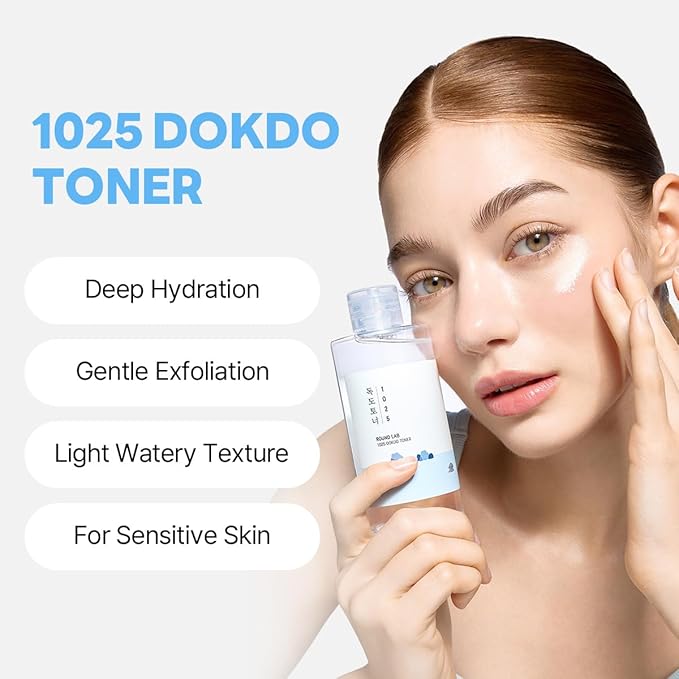 ROUND LAB 1025 Dokdo Toner 6.76 Fl Oz, Oil Control and Reduces Excess Sebum, Gentle Exfoliating Facial Toner, Deep Sea Water for Moisturization, Soft Finish Without Stickiness, Korean Skin Care-FemmiqueWomen