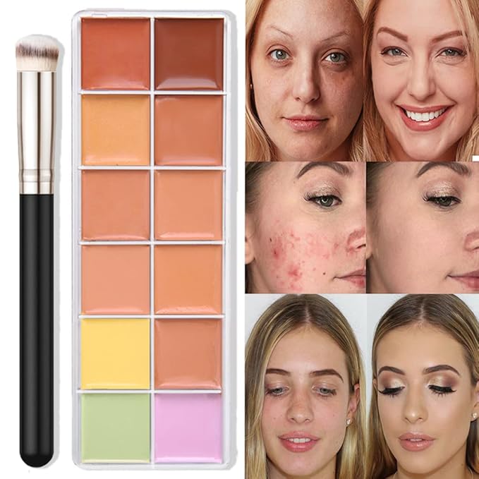 12 Color Correcting Concealer Palette With Concealer Brush, Cream Contouring Makeup Kit, Tattoo Concealer, Corrects Dark Circles Red Marks Scars Light Mediumor creamy concealer B1-FemmiqueWomen