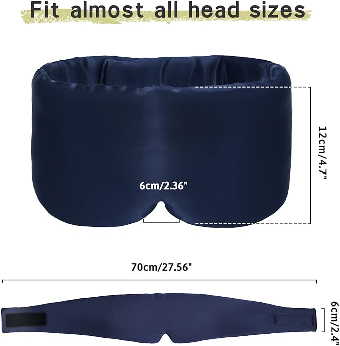 100% Handmade Bamboo Sleeping Eye Mask for Women for Men,Night Masks,Organic Sleep Mask,Blockout Eye Mask for Sleeping,Large Size Adjustable (Navy Blue)-FemmiqueWomen