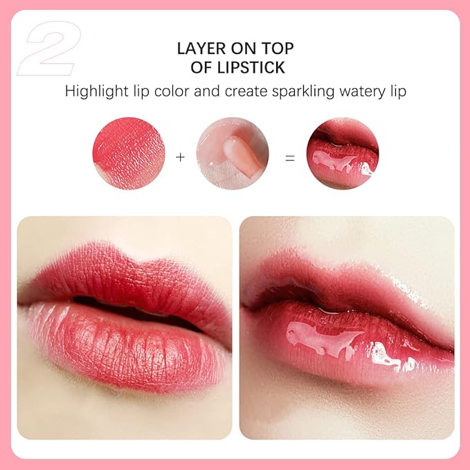 2 Set Lip Oil Hydrating Tinted Lip Balm, Plump Lip Gloss Lip Care Transparent Toot Lip Oil Tinted, Fresh Texture & Non-sticky, Nourishing Repairing Lightening Lip Lines Lip Care Products (Pink / Cherry)-FemmiqueWomen