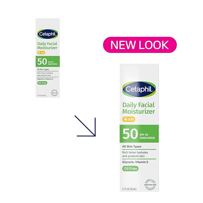 Cetaphil Daily Facial Moisturizer SPF 50, 1.7 Fl Oz (Pack of 2), Gentle Facial Moisturizer For Dry to Normal Skin Types, No Added Fragrance, Dermatologist Recommended (Packaging May Vary)-FemmiqueWomen