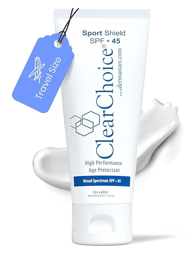 Clear Choice Travel Size Sunscreen for Face SPF 45, Mineral Oil Free Sunblock & Light Moisturizer with Zinc Oxide, Reef-Safe, Broad Spectrum, No White Cast, Dermatologist Recommended 2oz-FemmiqueWomen