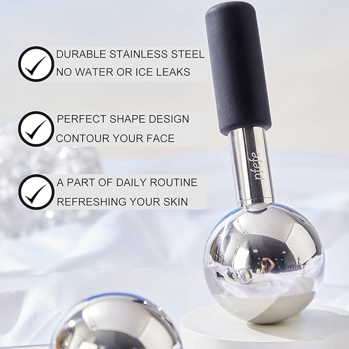 360 Rotating Ice Globes for Face & Eyes, Unbreakable Stainless Steel Cryo Sticks for Beauty Routines, Facials Cold Roller Colling Globes for Puffiness, Wrinkles, Dark Circles, Headaches-FemmiqueWomen
