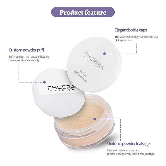 PHOERA Setting Powder Controls Oil,Setting Powder Makeup Light,Loose Powder Makeup Coverage,Loose Setting Powder Mini,0.17oz (01#Translucent)-FemmiqueWomen