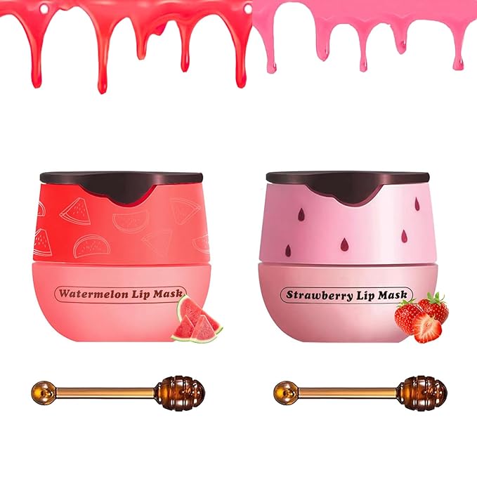 2 PCS Bee Lip Balm Honey Pot, Bee Lip Balm Sleeping Lip Mask Overnight with Sticks, Honey Pot Lip Balm Hydrating Exfoliating Prevention Dry and Crack Lip Scrubs-FemmiqueWomen