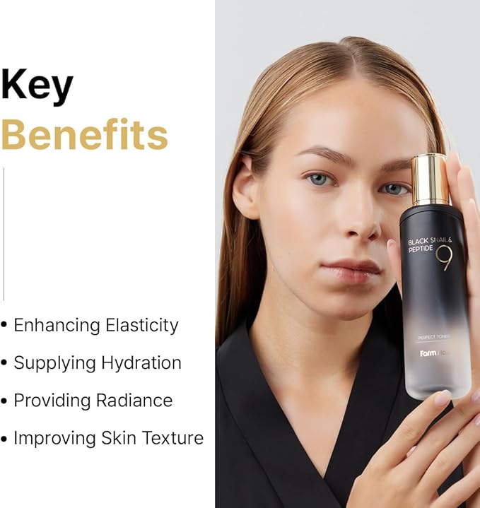Farmstay Black Snail & Peptide 9 Perfect Toner, Snail Mucin Toner for Elastic & Glow Skin, Moisturizing & Anti-Aging, Smooths & Refine Skin Texutre, Korean Skin Care, for Women & Men, 4.05 Fl. Oz-FemmiqueWomen