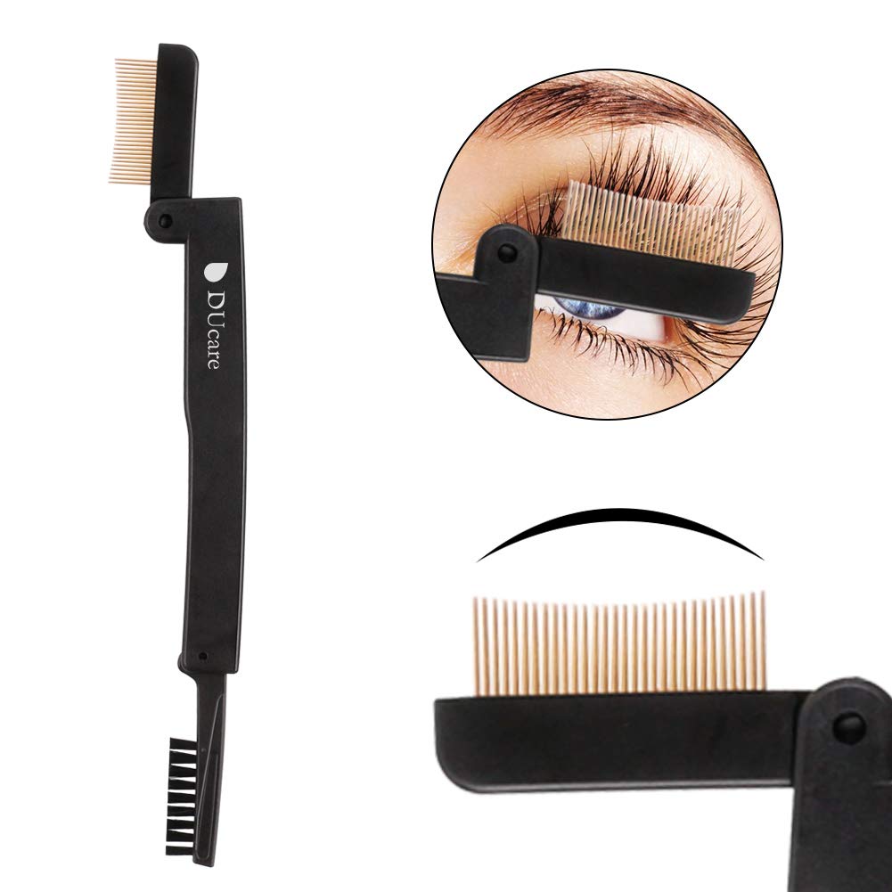 DUcare Eyelash Comb Separator Eyelashes Eyebrow Mascara Brush Applicator Eyelash Definer With Comb Cover Cosmetic Brushes Tool (Black)-FemmiqueWomen