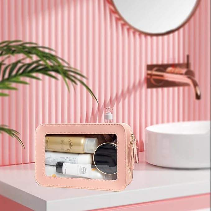 Clear Makeup Bag Small, TSA Approved Portable Toiletry Bag with Zipper Cosmetic Travel Bag Makeup Organizer Case Mini Makeup Pouch for Purse Car Organizer Bag for Women Men-FemmiqueWomen