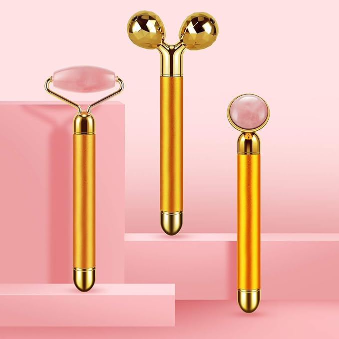 3-IN-1 Electric Jade Roller 3D Roller Facial Roller & Face Massager,Gold-FemmiqueWomen