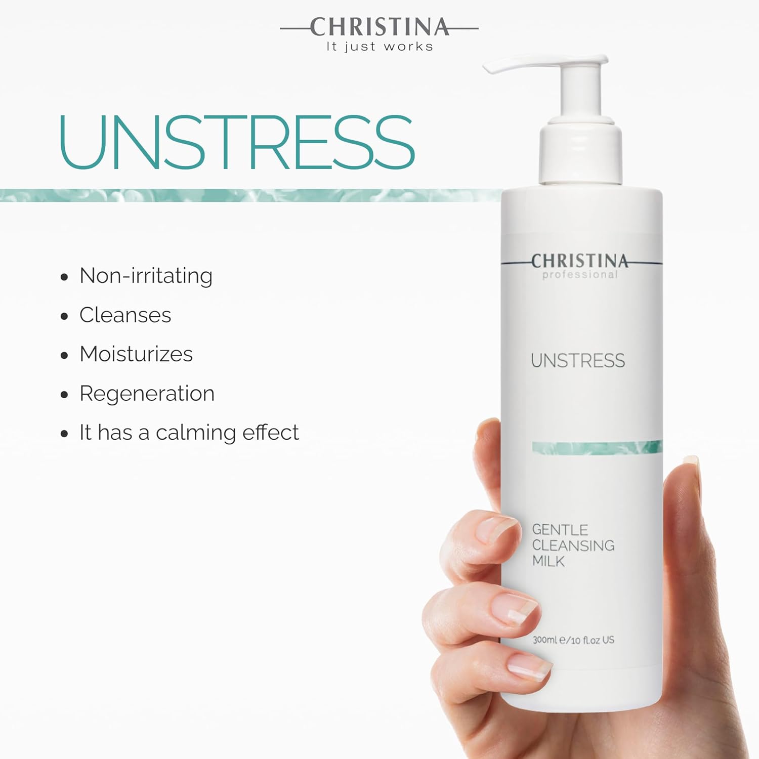 Christina - Unstress Gentle Cleansing Milk with Vitamin E | Smothing Refreshing milk Cleanser for Face | Soap-free Cleansing Milk for Face | Suitable for All Skin Types (10 fl oz.)-FemmiqueWomen