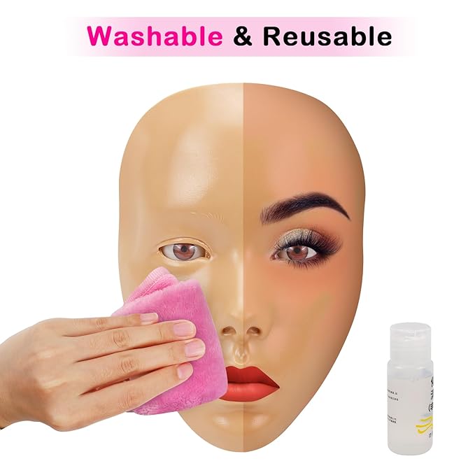3D Makeup Practice Face Board,Reusable Silicone Makeup Practice Face/Makeup Mannequin Face,with Makeup Brushes Set&Dual head Eyebrow Pencils&a Pair of Eyelashes&a Makeup Bag&makeup remover towel-FemmiqueWomen