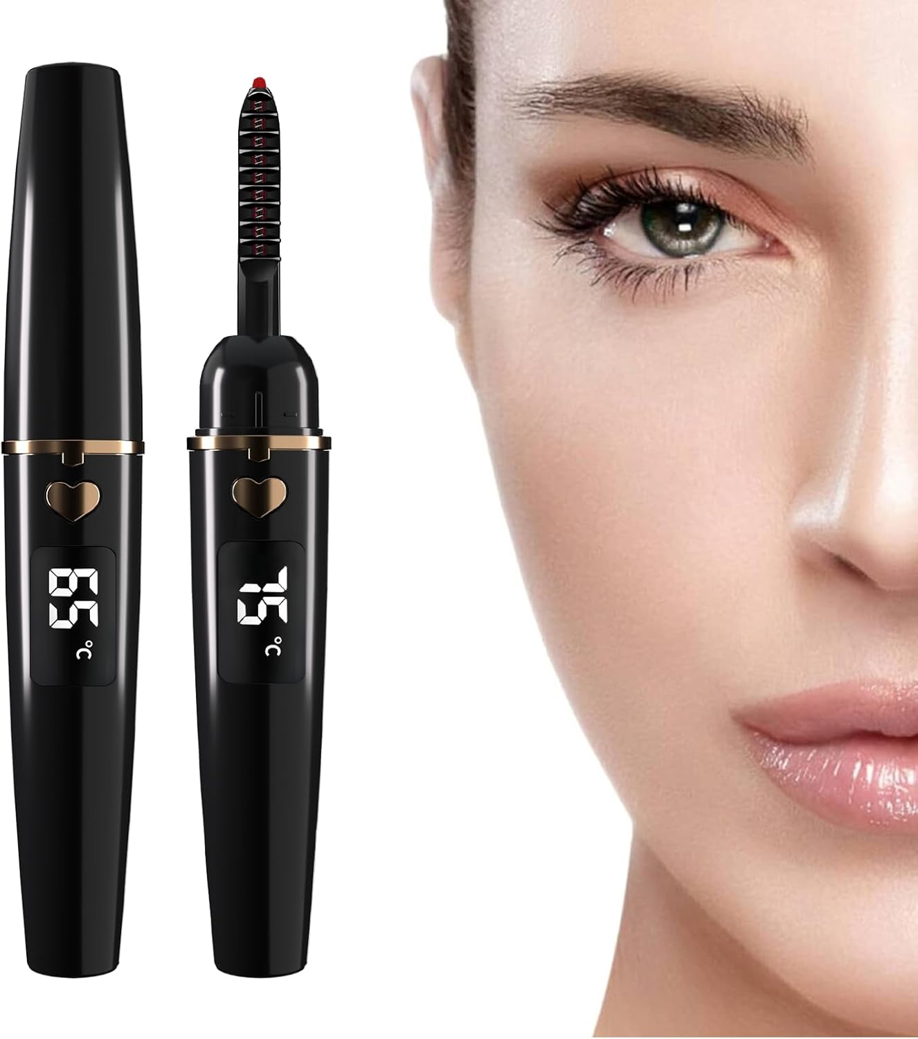 ZAPAL Heated Eyeash Curler, S600 Rechargeable Heated lash Curler, Intelligent Power Off Electric Eyelash Curler Heated Quickly 24 Hs Lasting Natural Makeup for Woman (Jet Black/Gold, X8-132mm)-FemmiqueWomen