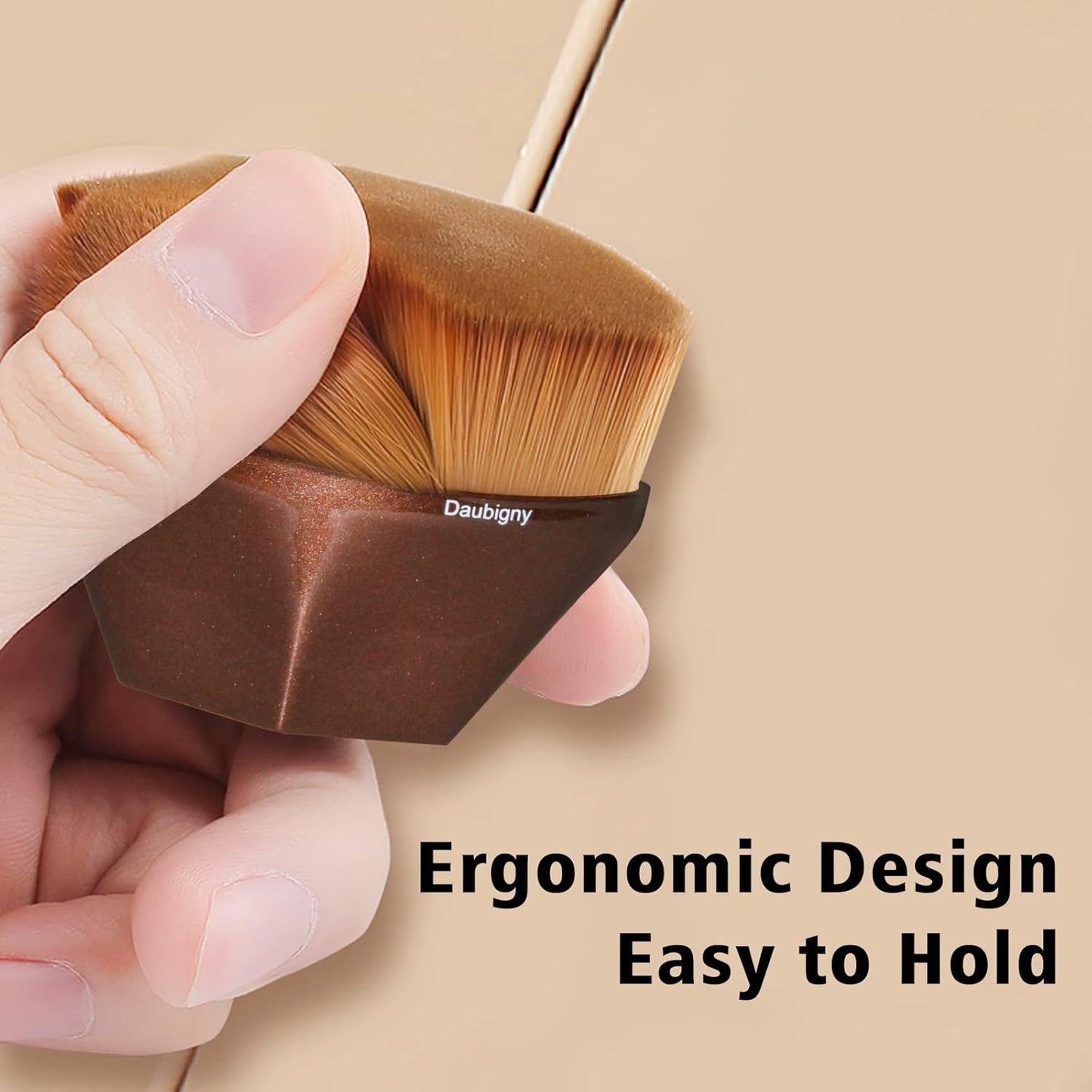 Foundation Makeup Brush Flat Top Kabuki Hexagon Face Blush Liquid Powder Foundation Brush for Blending Liquid, Cream or Flawless Powder Cosmetics with Bonus Protective Case (Champagne)-FemmiqueWomen